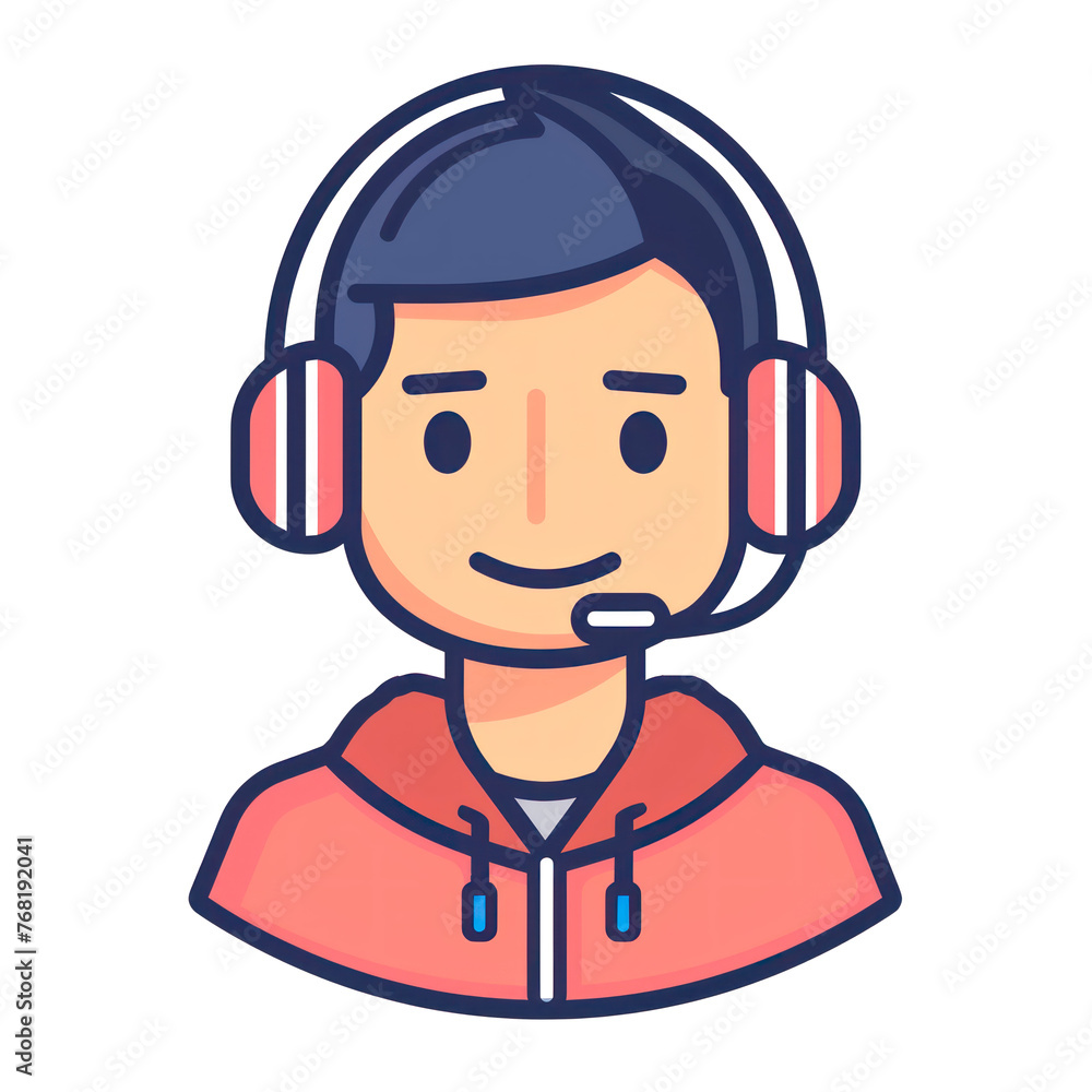 Icon of a man from a call center. Flat illustration on transparent background
