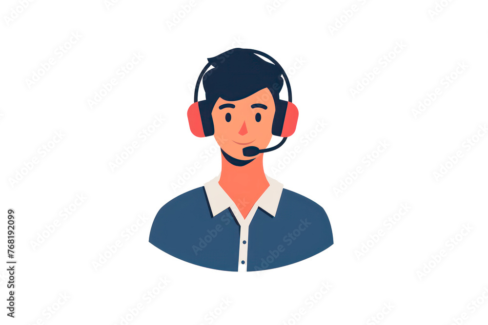 Icon of a man from a call center. Flat illustration on transparent background