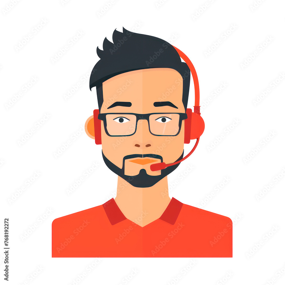 Icon of a man from a call center. Flat illustration on transparent background