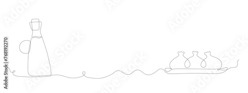 Linear georgian cuisine, red wine in vessel, khinkali vector banner for menu