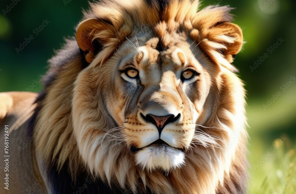 Fototapeta premium A serious adult lion in close-up.