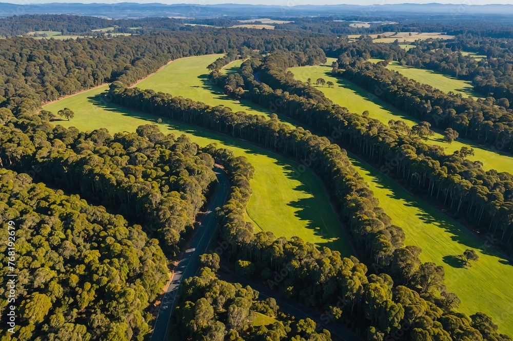 Aerial drone view of the Yarra Valley and Dandenong Ranges in Johns Hill Reserve Lookout, Kallista, Victoria, Australia.