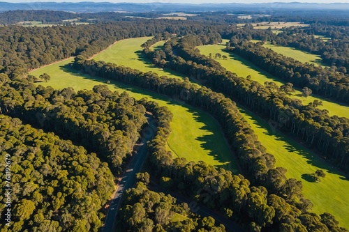 Aerial drone view of the Yarra Valley and Dandenong Ranges in Johns Hill Reserve Lookout, Kallista, Victoria, Australia. photo