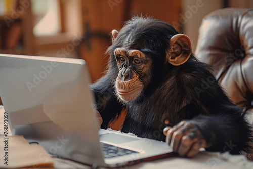 Smart monkey working on laptop