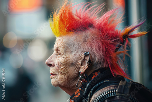 Senior stylish woman with punk mohawk