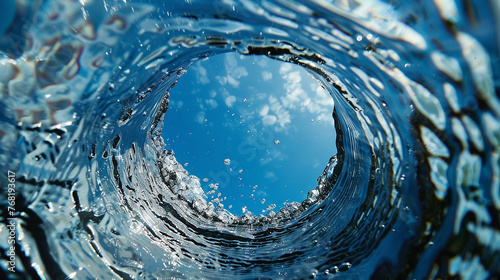 
buraco na água com câmera de ação, vista do céu azul photo