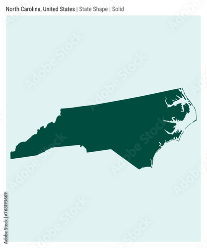 North Carolina, United States. Simple vector map. State shape. Solid style. Border of North Carolina. Vector illustration.