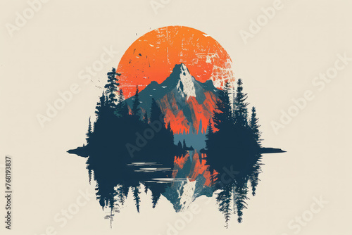Travel emblem with mountain. Element for outdoor adventure badges and logo patches. Mountain tourism and hiking in vintage style design emblem