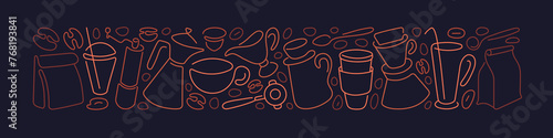Coffee line banner. Line cup, aroma bean Art cafe