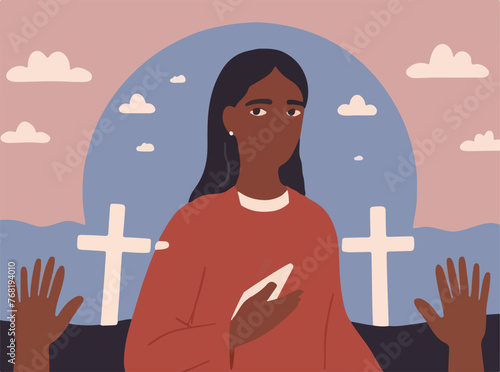 Reflecting on Resurrection and Harmony. A Vector Flat Illustration Theme for Good Friday.