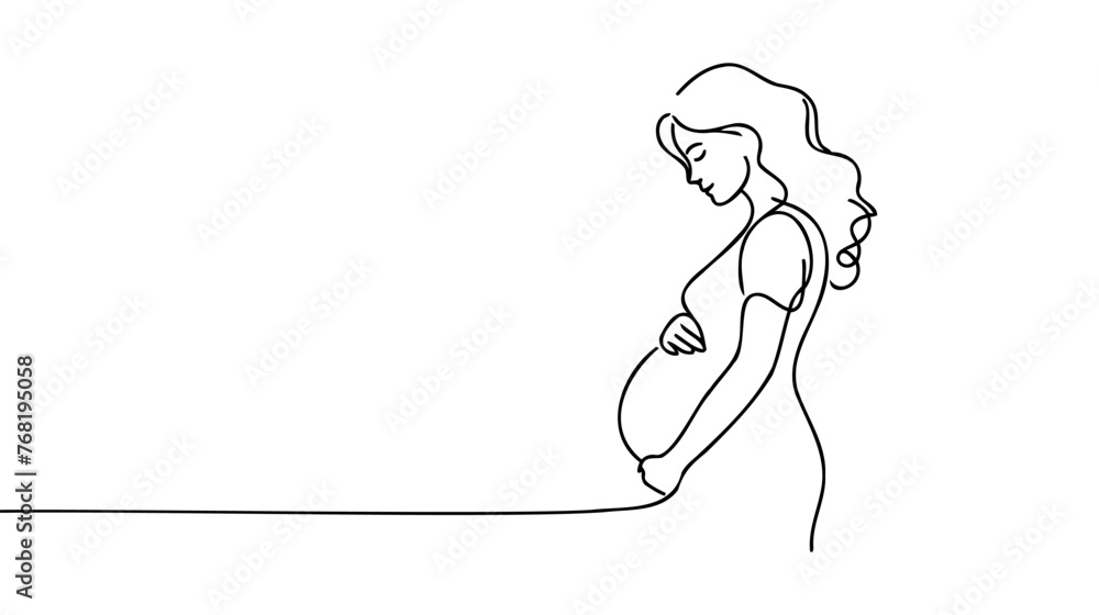 custom made wallpaper toronto digitalPregnant woman single continuous line art. Medicine health care pregnancy healthy silhouette holding belly headline concept design one sketch outline drawing white vector illustration