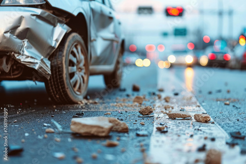 Car on the road after a car accident