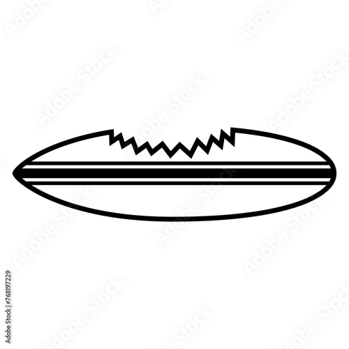 Logo club de surf. Silueta de tabla de surf lineal con mordisco de tiburón