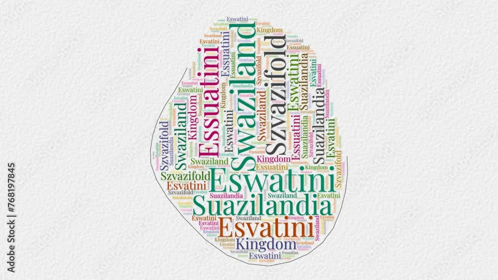 Swaziland logo animation. Swaziland boundary word cloud animation. Video of country names in multiple languages popping out on paper style background. Country opening, intro, presentation video.