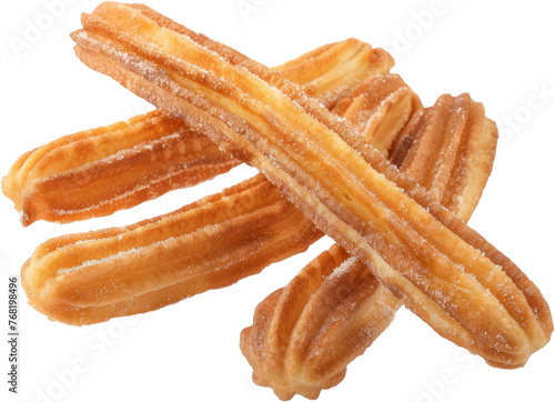Freshly made churros with sugar coating isolated, cut out transparent