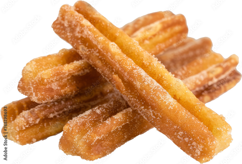 Freshly made churros with sugar coating isolated, cut out transparent Freshly made churros with sugar coating isolated, cut out transparent