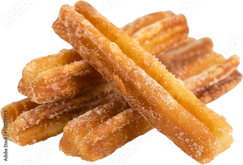 Freshly made churros with sugar coating isolated, cut out transparent