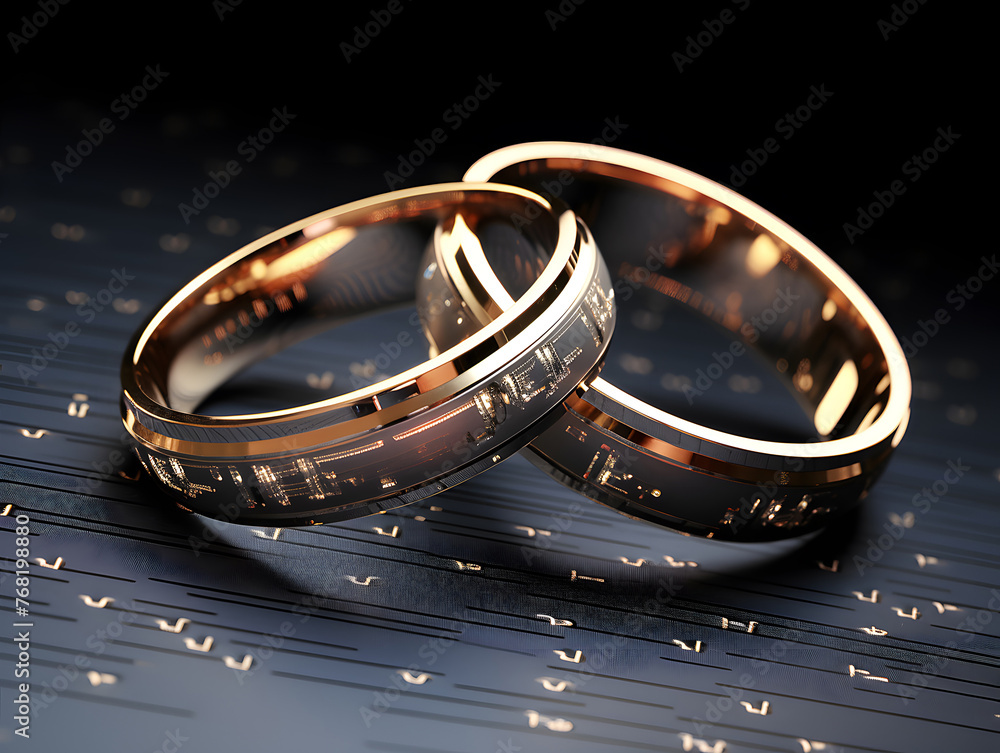 Wedding rings with an electronic smart system. Wedding rings with an electronic smart system.