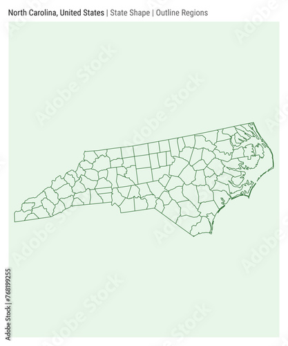 North Carolina, United States. Simple vector map. State shape. Outline Regions style. Border of North Carolina. Vector illustration.