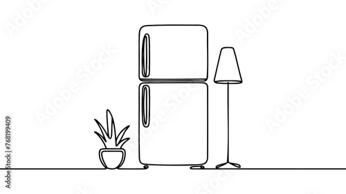 One single line drawing of refrigerator home appliance. Electricity kitchenware tools concept. Dynamic continuous line graphic draw design illustration.