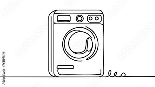 Washing machine in continuous line drawing style. Washer black line sketch on white background. Vector illustration.