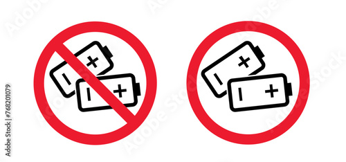 Forbidden, empty alkaline, battery acid, leaking batteries. Do not throw away warning. Dangerous batteries warning sign or icon. Batterie leak symbol. Safety, no broken old battery. No toxic fumes. 