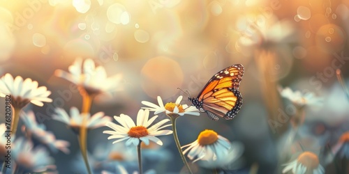 Beautiful wild flowers and butterfly in nature summer close-up macro. Delightful airy artistic image beauty summer nature. © Frank