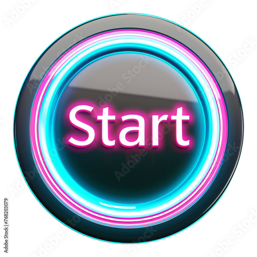 A neon start button with a blue, pink and purple glow photo