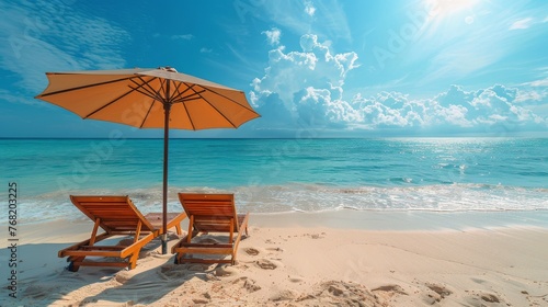 Two Chairs and Umbrella on Beach