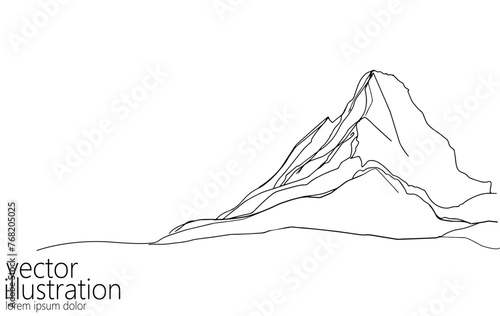 One continuous line mountain symbol. Simple linear drawing sketch. Travel winter sports concept background. Vector illustration