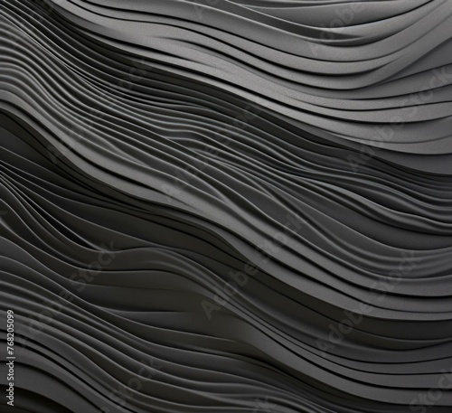 A close up of a black and gray wavy wall. Generative AI.