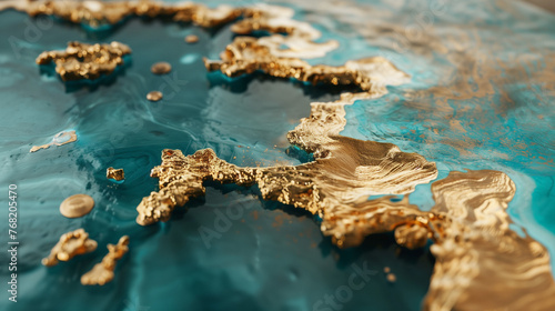 An artistic rendition of Europe map with golden texture over a deep blue background symbolizing luxury and exclusivity