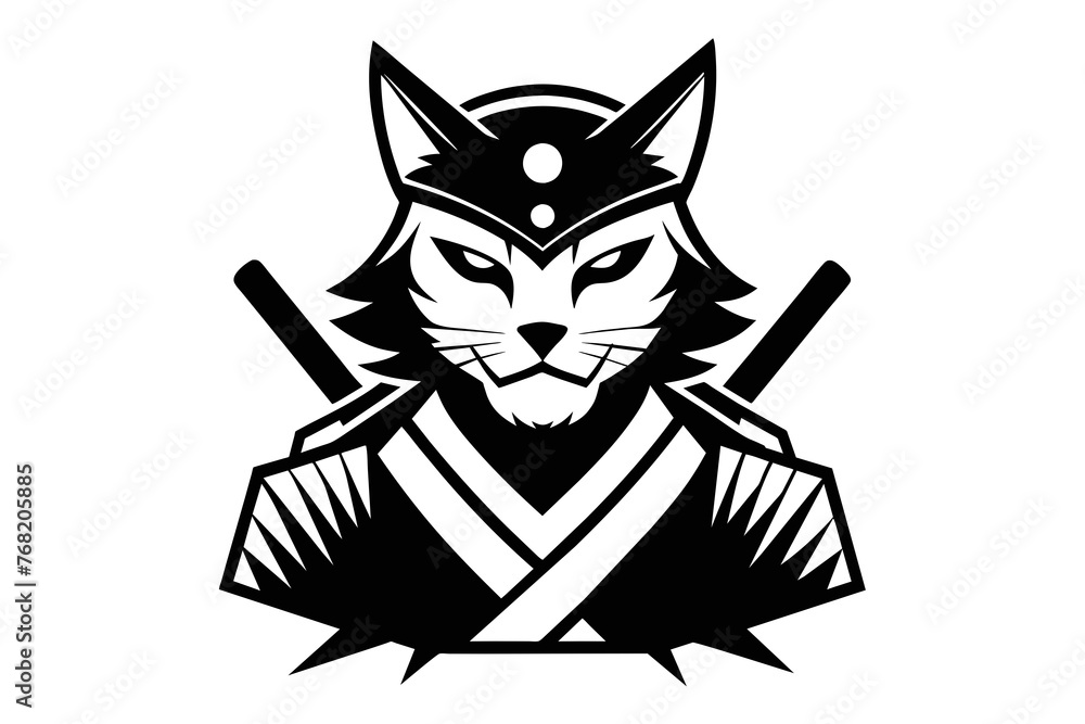 Fototapeta premium samurai cat logo isolated white background 