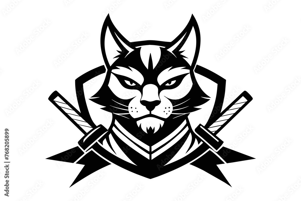 Fototapeta premium samurai cat logo isolated white background 