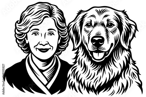 golden retriever with granma silhouette vector art Illustration 