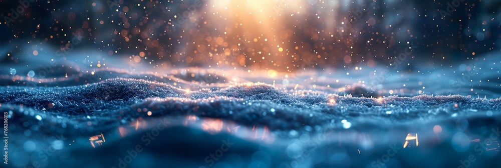 Winter background with snowflakes falling on snowdrifts and beautiful sunset light. AI Winter background with snowflakes falling on snowdrifts and beautiful sunset light. AI
