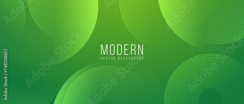 abstract green banner background with circle lines. vector illustration