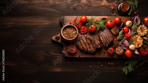 Background with grill meat and vegetables (ID: 768206861)