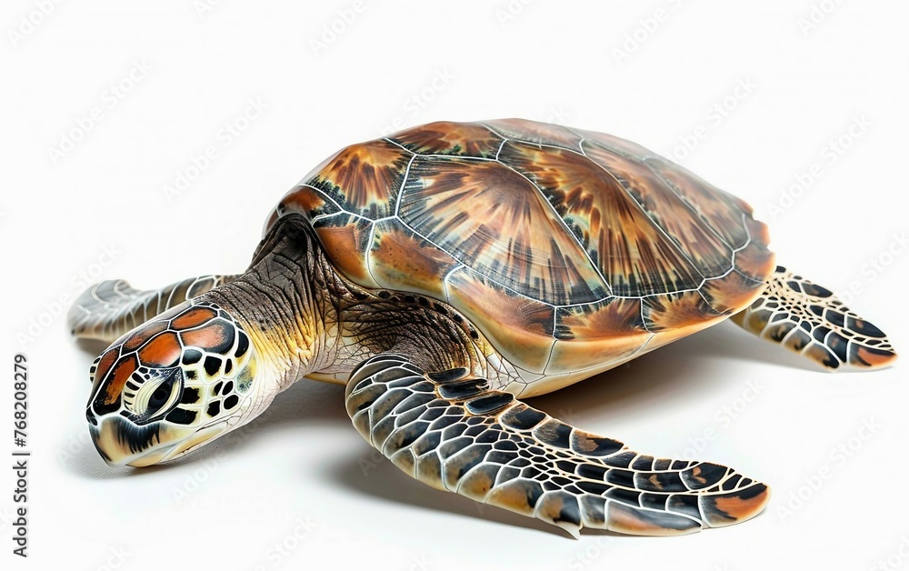 Fototapeta premium Majestic Sea Turtle with Shell and Flippers Isolated on White Background.
