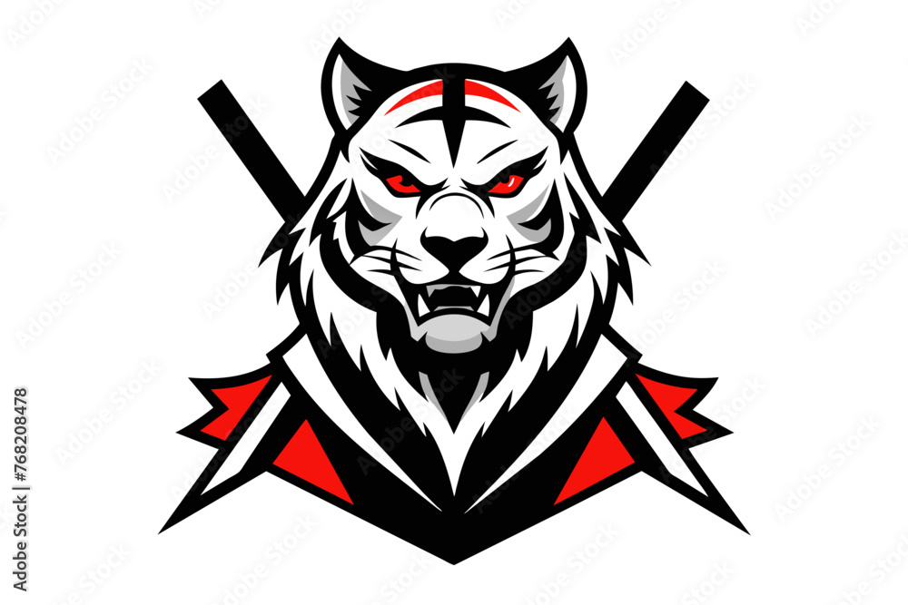 Fototapeta premium samurai tiger logo isolated white background 