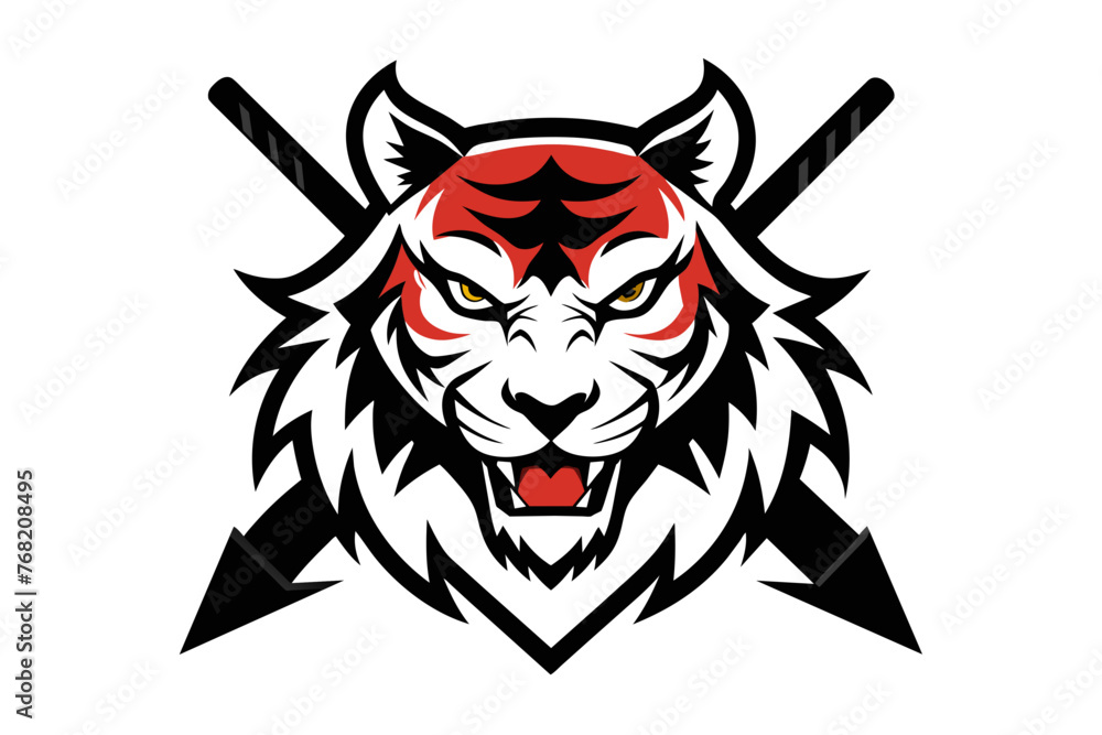 Fototapeta premium samurai tiger logo isolated white background 