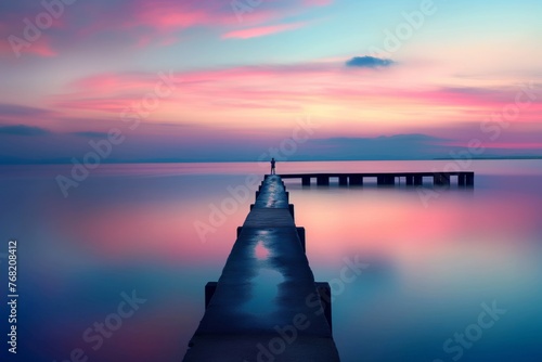 Solitude at Sunset: Pier with Vibrant Skies