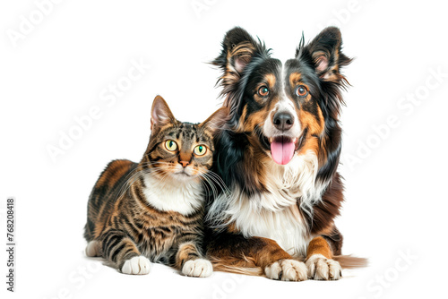 Joyful Dog and Cat Duo on White Background