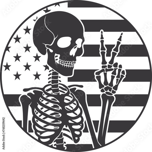 Funny Peace Sign skeleton with Usa Flag Vector Files,Skeleton Svg, Skull With Peace sign Svg, Digital Vector Wall Files,Gift For Her,Peace Sign Vector Files