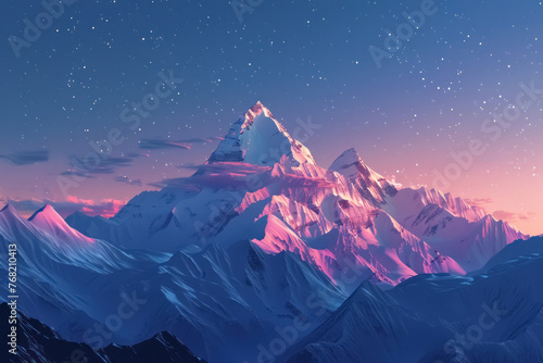 starry sunset over snowy mountain peaks