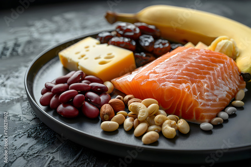 Plate with foods rich in tryptophan photo