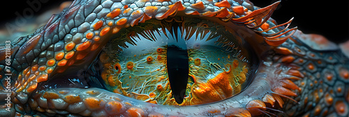 A macro shot reveals the intricate details of a,
Cobra snake eye closeup  photo