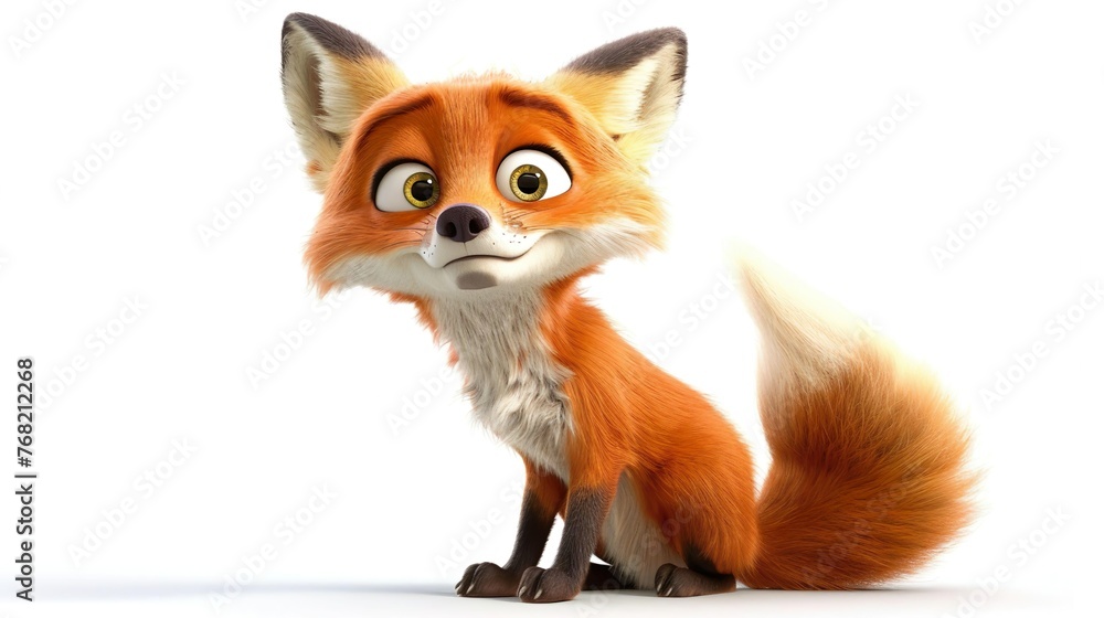 Fototapeta premium Cute baby fox cartoon animal character style on a white background.