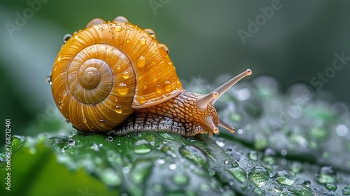 Snail Crawling on Leaf Close Up