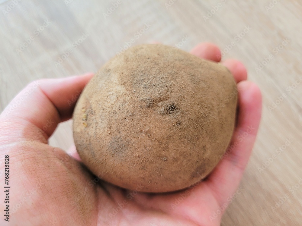 One raw potato on hand.